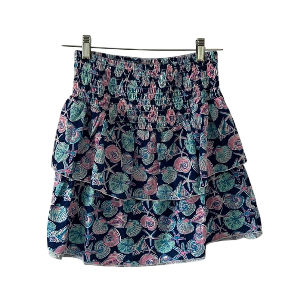 Simply Southern, Smocked, Tiered Skirt Sea Shell Print Woman’s Size Small Mini